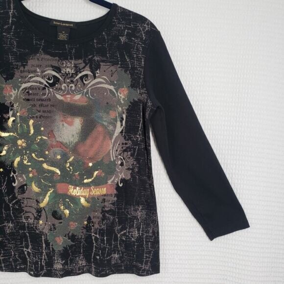 Vintage Susan Lawrence Shirt Womens Medium Black Goth Christmas Distressed Y2k - Picture 11 of 16
